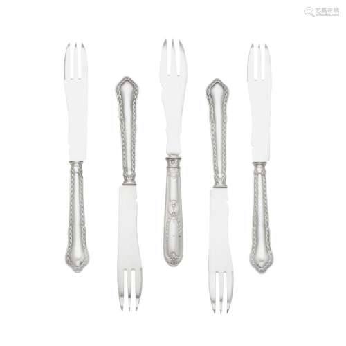 A SET OF TWELVE FRENCH STERLING SILVER PASTRY FORKS most ret...