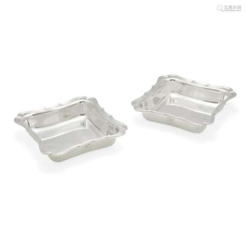 A PAIR OF FRENCH STERLING SILVER SQUARE SERVING DISHES by Ma...