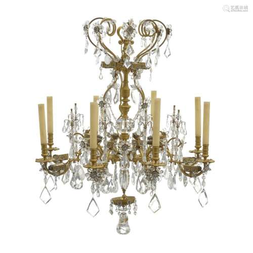 A LOUIS XV STYLE GILT BRONZE, METAL AND GLASS EIGHT-LIGHT CH...