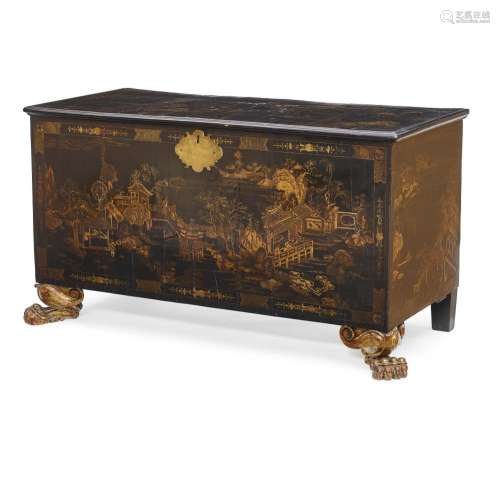 A CHINESE EXPORT LACQUERED CHEST ON GILTWOOD FEETEarly 18th ...
