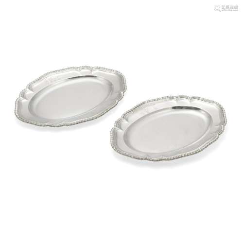 A PAIR OF GEORGE II SILVER GADROON RIM SMALL OVAL PLATTERS b...