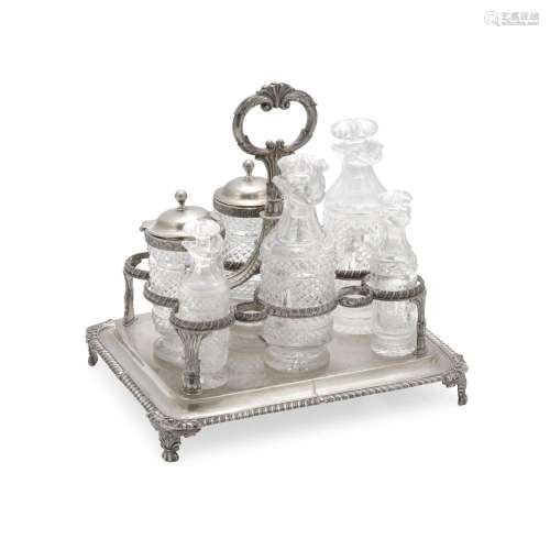 A REGENCY CUT GLASS AND SILVER CRUET SET by Charles Prince, ...
