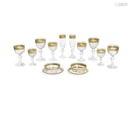 AN ITALIAN GLASS STEMWARE SERVICE WITH GILT TOOLED RIMS