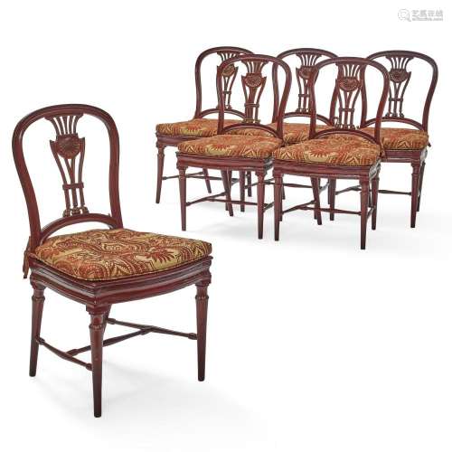 A SET OF SIX CONTINENTAL NEOCLASSICAL CANED AND PAINTED WOOD...