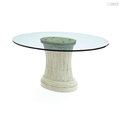 A NEOCLASSICAL STYLE GLASS TOP PAINTED WOOD CENTER TABLEDenn...