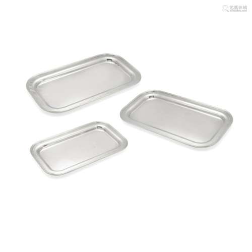 THREE ITALIAN SILVER-PLATED SERVING PLATTERS by Cesa 1882, 2...