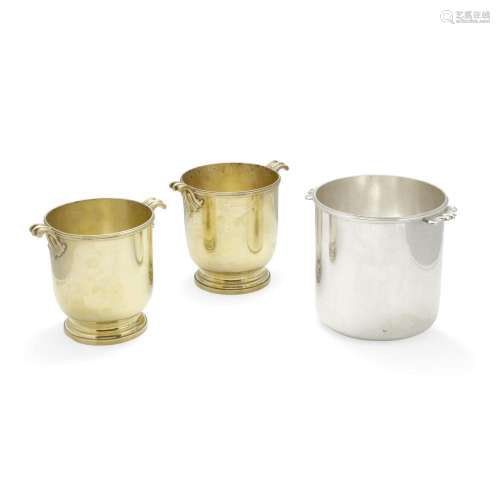 A PAIR OF FRENCH STERLING SILVER-GILT CHAMPAGNE BUCKETS by A...