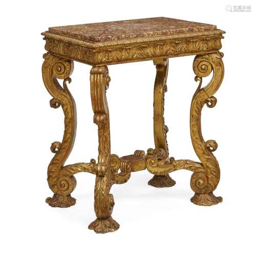 A RÉGENCE MARBLE INSET GILTWOOD TABLEEarly 18th century
