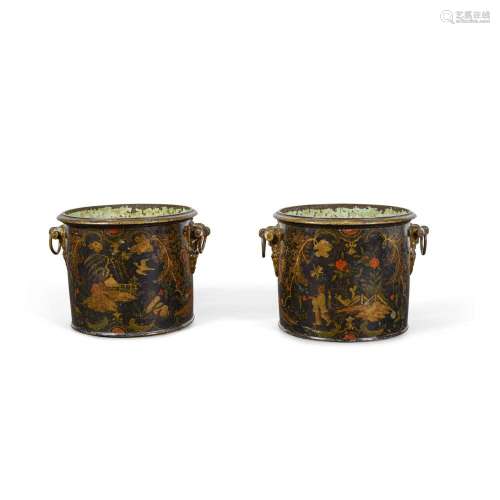 A PAIR OF FRENCH CHINOISERIE DECORATED TÔLE JARDINIÈRESEarly...