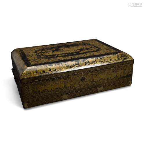 A CHINESE EXPORT GILT DECORATED BLACK LACQUERED WRITING BOX1...