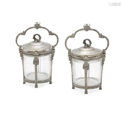 A PAIR OF FRENCH GLASS AND STERLING SILVER PICKLE JARS by Al...