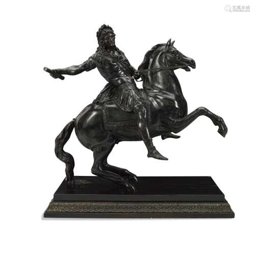 A PATINATED BRONZE EQUESTRIAN GROUP OF LOUIS XIV AS A ROMAN ...