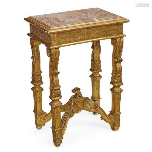 A RÉGENCE STYLE MARBLE INSET GILTWOOD SMALL TABLEIncorporati...