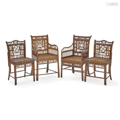 A MATCHED SET OF FOUR ENGLISH BAMBOO CHAIRSLate 19th century
