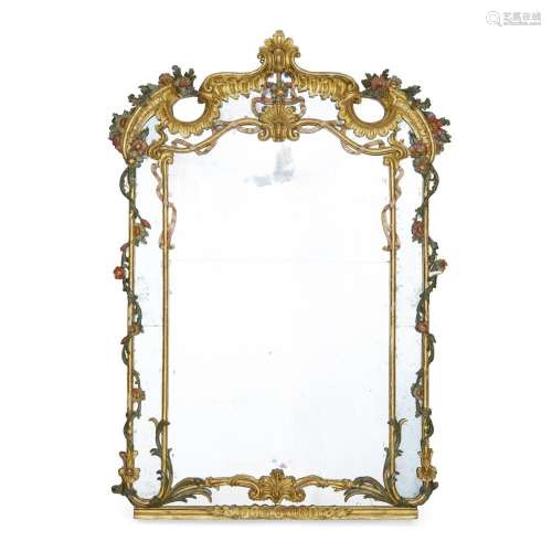 A PIEDMONTESE POLYCHROMED AND GILTWOOD MIRROR18th century