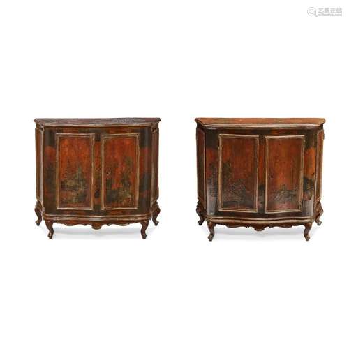 A PAIR OF VENETIAN ROCOCO CHINOISERIE 'LACCA POVERA'...