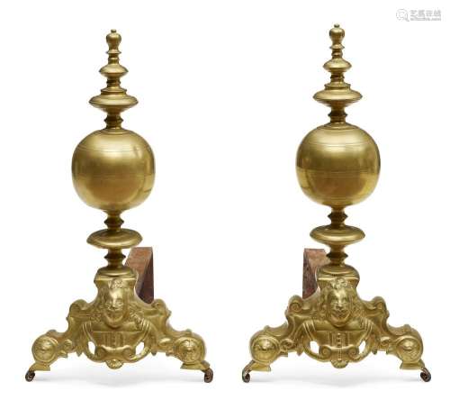 A PAIR OF DUTCH BRASS ANDIRONS19th century