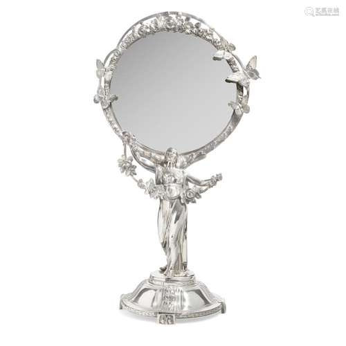 AN ART NOUVEAU SILVER-PLATED FIGURAL VANITY MIRROR apparentl...