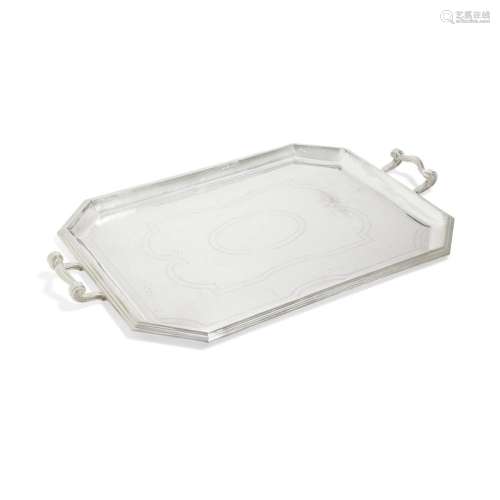 A FRENCH SILVER-PLATED TWO-HANDLED SERVING TRAY by Gustave K...