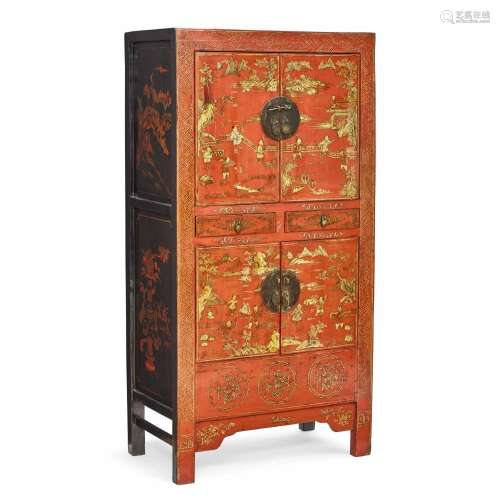 A CHINESE RED AND BLACK LACQUERED CABINET20th century