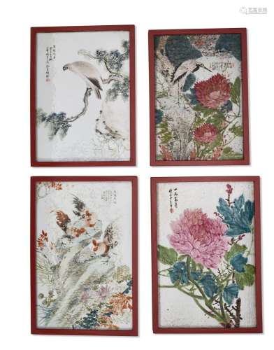 A SET OF FOUR CHINESE FAMILLE ROSE PORCELAIN PANELSCirca 185...