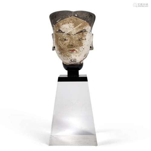 A CHINESE HAN POTTERY HEAD OF A WOMANHan dynasty (206 B.C.–2...
