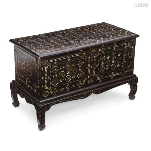 A CHINESE EXPORT SHELL INLAID EBONIZED CASKET ON STAND20th c...