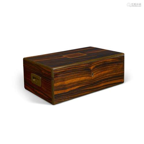 A BURL AND BRASS INLAID EXOTIC WOOD HUMIDOR