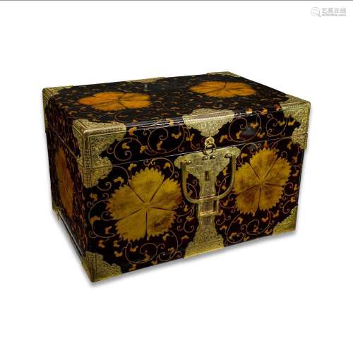 A JAPANESE BRASS BOUND GILT AND LACQUERED CHEST19th century