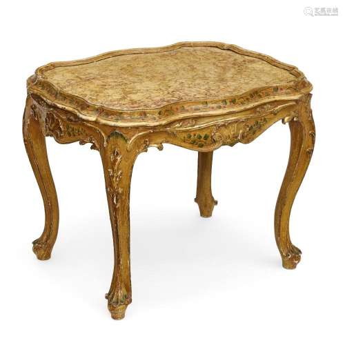 A VENETIAN MARBLE INSET PAINTED AND GILTWOOD SMALL TABLE18th...