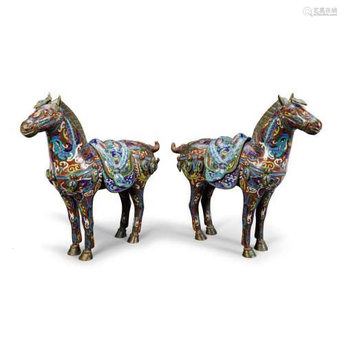A PAIR OF CHINESE CLOISONNÉ FIGURES OF HORSES20th century