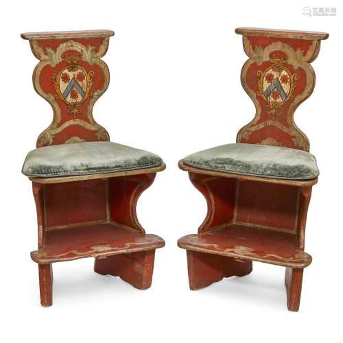 A PAIR OF ITALIAN PAINTED WOOD PRAYER CHAIRS18th century