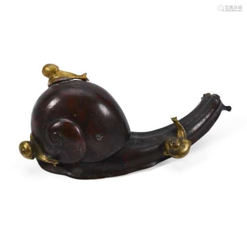 A JAPANESE GILT AND PATINATED BRONZE SNAIL FAMILY OKIMONOMei...
