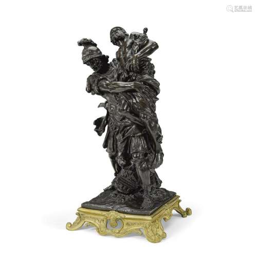 A FRENCH PATINATED BRONZE FIGURAL GROUP: AENEAS CARRYING ANC...