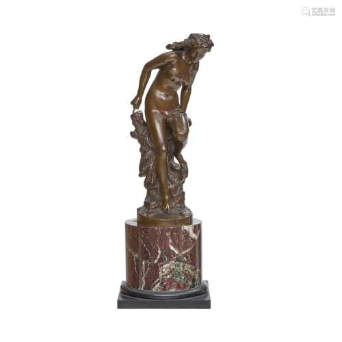 A FRENCH PATINATED BRONZE FIGURE OF A YOUNG WOMAN: LA FRILEU...