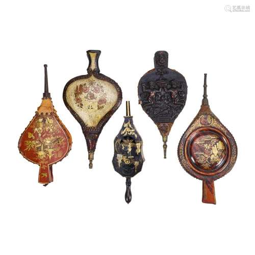 A GROUP OF FIVE ENGLISH AND FRENCH BELLOWS17th-19th centurie...