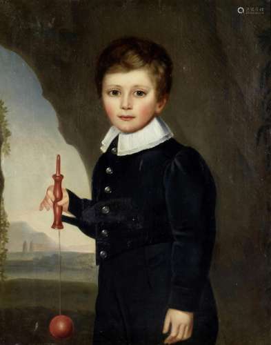 Continental School, 19th Century A portrait of a boy holding...