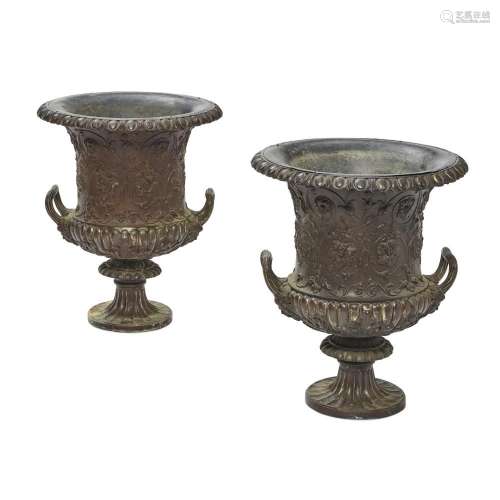 A PAIR OF ITALIAN NEOCLASSICAL STYLE BRONZE URNS19th century