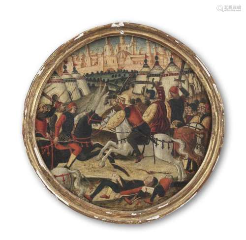 Florentine School, 16th Century A cavalry battle before a wa...