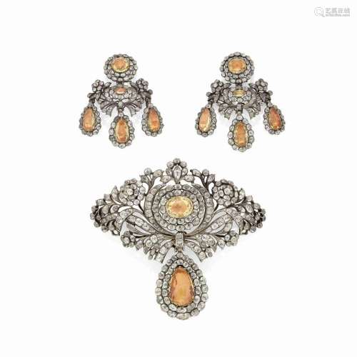 PASTE AND TOPAZ GIRANDOLE STOMACHER AND PENDENT EARRING SUIT...