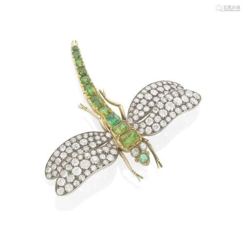 EMERALD AND DIAMOND DRAGONFLY BROOCH