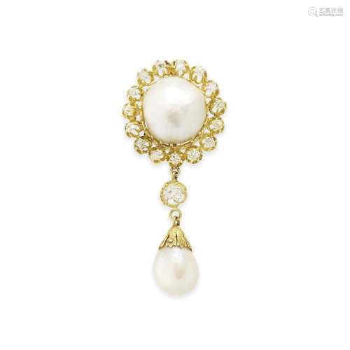 NATURAL PEARL AND DIAMOND PENDANT