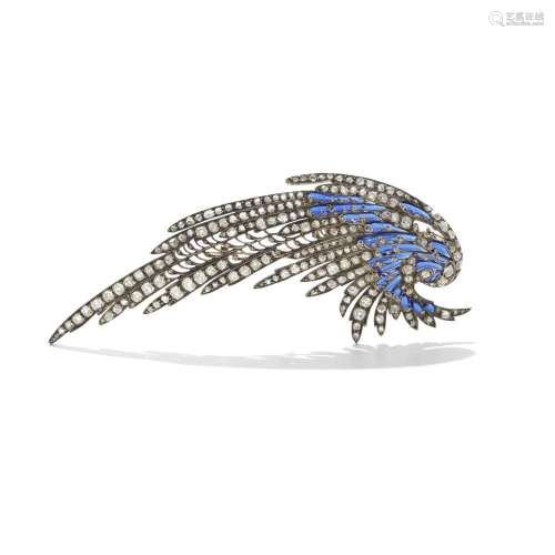 DIAMOND AND ENAMEL WING BROOCH, CIRCA 1900