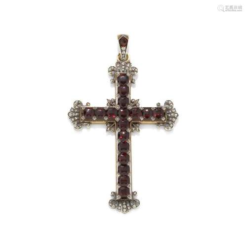 GARNET AND DIAMOND CROSS, 2ND HALF OF THE 19TH CENTURY