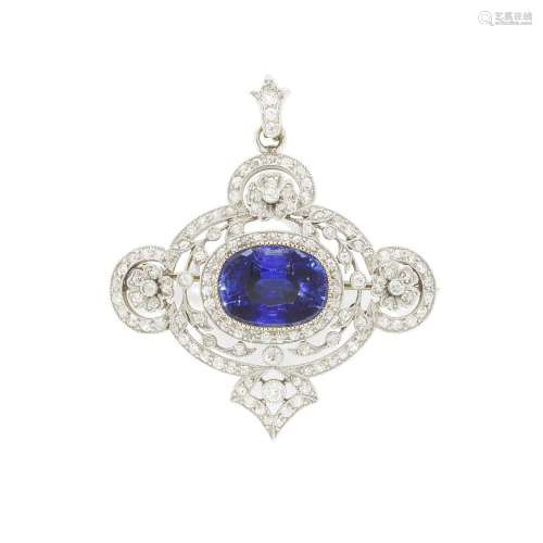 MARCUS & CO: SAPPHIRE AND DIAMOND BROOCH/PENDANT, EARLY ...