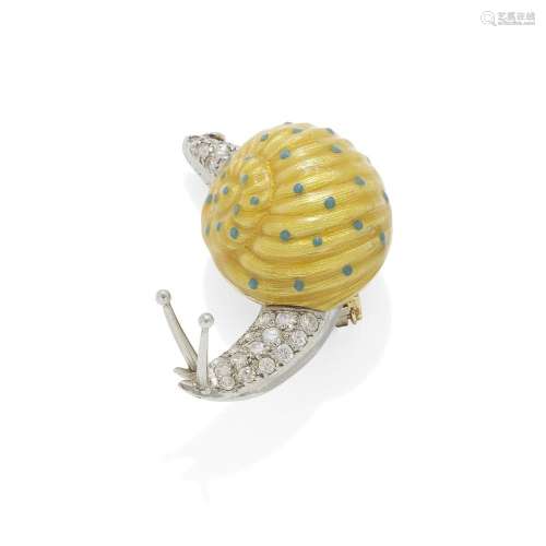 BOUCHERON: ENAMEL AND DIAMOND SNAIL BROOCH, 1959