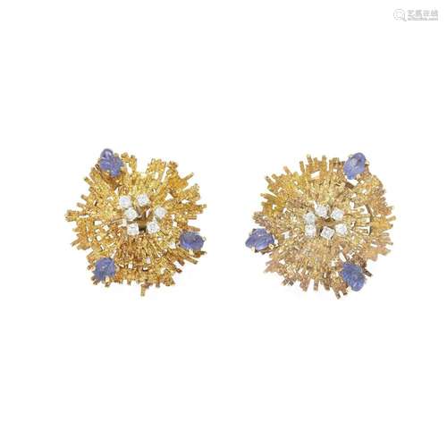 GRIMA: GOLD, SAPPHIRE AND DIAMOND 'VOLCANO' EARCLIPS...