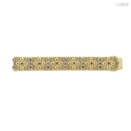 GEM-SET BICOLOURED STRAP BRACELET, MID 20TH CENTURY