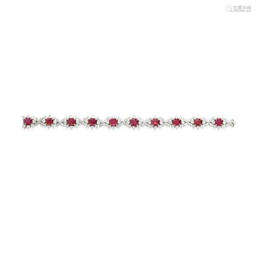 RUBY AND DIAMOND BRACELET, MID 20TH CENTURY