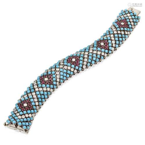 BOUCHERON: TURQUOISE AND GEM-SET BRACELET, CIRCA 1960